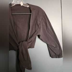 Los Angeles Apparel Low Cut Cotton Tie Front Top M/L